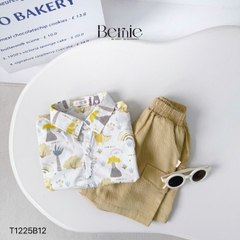 Set bộ sơ mi đi chơi đi biển tay ngắn họa tiết in tràn Cầu vồng kèm quần short cho bé trai size 11 tới 28kg BERNIE T1225B12