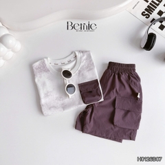 Set bộ tanktop áo thun họa tiết loang phối túi năng động kèm quần short gió mềm cho bé trai size 9 đến 28kg BERNIE H0126B07