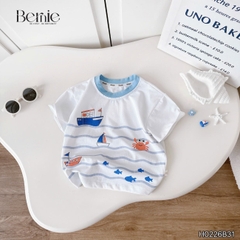 Set bộ ngắn tay đi chơi đi biển họa tiết Đại Hải Trình kèm quần short cho bé trai size 9 tới 25kg BERNIE H0226B31