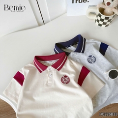 Set bộ polo tay ngắn cổ dệt họa tiết huy hiệu kèm quần short cho bé trai size 11 tới 28kg BERNIE H0226B33