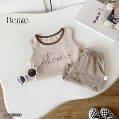 Set bộ ba lỗ cho bé trai in tràn động vật ngộ ngĩnh kèm quần short size 9 tới 25kg BERNIE H0226B30