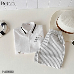 Set bộ sơ mi tay ngắn cho bé trai phối màu họa tiết Summer kèm quần short size 9 đến 25kg BERNIE H1225B15Đ