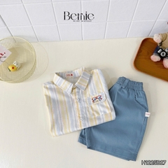  Set bộ tay ngắn áo sơ mi kẻ The Sea cho bé trai kèm quần short kaki denim size 11 đến 28kg BERNIE H1225B27