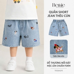  Quần short quần jean thêu Cún dễ thương cho bé trai đi chơi đi học size 11kg tới 28kg BERNIE KIDS T0326Q15
