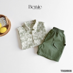 Set sơ mi bé trai Olive Boy áo tay ngắn họa tiết loang kèm quần short 11kg tới 28kg BERNIE T0226B03