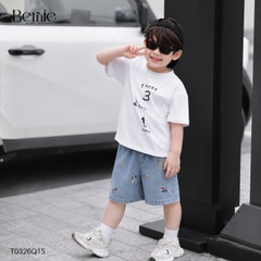  Quần short quần jean thêu Cún dễ thương cho bé trai đi chơi đi học size 11kg tới 28kg BERNIE KIDS T0326Q15