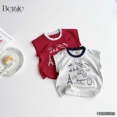 Set bộ cho bé trai áo tanktop họa tiết Bonjour phối màu kèm quần short size 9 tới 28kg BERNIE H0226B29