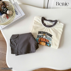 Set bộ tay ngắn áo thun họa tiết Happy Worker kèm quần short kaki cho bé trai size 9 đến 28kg BERNIE H0326B35