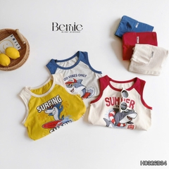Set bộ ba lỗ áo thun phối màu họa tiết Baby Shark kèm quần short cho bé trai đi chơi đi biển size 1 tới 7 tuổi BERNIE H0326B34