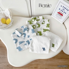 Set bộ sơ mi tay ngắn cho bé trai họa tiết cá sấu vui nhộn kèm quần short kaki size 11kg tới 28kg BERNIE H0226B01