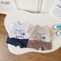 Set bộ thun cotton áo tay ngắn họa tiết khủng long Ready kèm quần short cho bé trai 1 đến 7 tuổi BERNIE H1025B55
