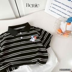 Set bộ tay ngắn áo polo họa tiết kẻ Happy Duck kèm quần short kaki cho bé trai size 9 đến 28kg BERNIE H0226B32