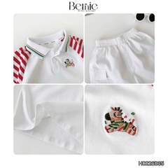 Set polo thêu ngựa áo tay ngắn raplang kẻ sọc kèm quần short kaki cho bé trai size 11 đến 28kg BERNIE H0226B35