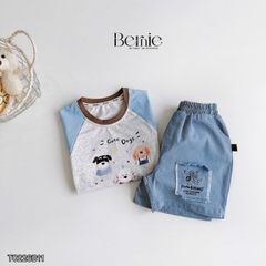 Set bộ bé trai áo thun tanktop họa tiết 5 Chú cún Cute kèm quần short denim size 9 đến 25kg BERNIE T0226B11