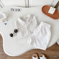 Set bộ sơ mi tay ngắn áo ren kèm quần short đũi trắng cho bé trai đi chơi đi biển size 9 tới 27kg BERNIE T0326B07