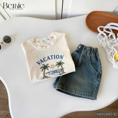 Set bộ bé trai áo thun tay ngắn họa tiết dừa be đi biển kèm quần short jean cho bé trai size 9 đến 25kg BERNIE H0426B51Đ