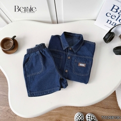 Set bộ sơ mi denim cho bé trai áo sơ mi phối túi kèm quần short size 9 đến 28kg BERNIE T0126B13Đ