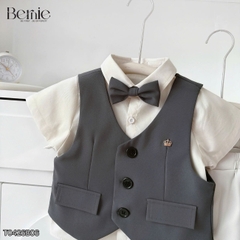Set bộ vest gile Quý tộc cho bé trai áo sơ mi tay ngắn phối gile kèm quần và nơ cà vạt 9 tới 25kg BERNIE T0426B06