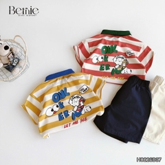 Set bộ thun áo polo tay ngắn họa tiết kẻ sắc màu kèm quần short kaki cho bé trai size 11 đến 28kg BERNIE H0226B37