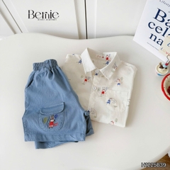 Set bộ sơ mi tay ngắn họa tiết Pony Sport kèm quần short denim size 11kg tới 28kg BERNIE H1225B39