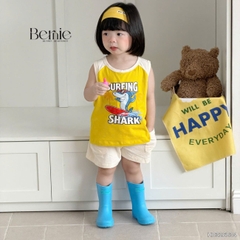 Set bộ ba lỗ áo thun phối màu họa tiết Baby Shark kèm quần short cho bé trai đi chơi đi biển size 1 tới 7 tuổi BERNIE H0326B34