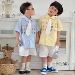 Set sơ mi 3CT Little Charm cho bé trai áo sơ mi và quần short kèm cà vạt rời size 9 tới 28kg BERNIE T0326B31