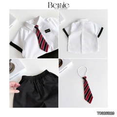 Set sơ mi 3CT Lucky Cool ngầu cho bé trai áo tay ngắn và quần short kèm cà vạt rời size 11 tới 28kg BERNIE T0326B29