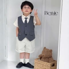 Set bộ vest gile Quý tộc cho bé trai áo sơ mi tay ngắn phối gile kèm quần và nơ cà vạt 9 tới 25kg BERNIE T0426B06