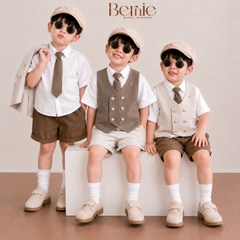 Set bộ vest gile Hoàng gia cho bé trai áo sơ mi tay ngắn phối gile kèm quần và cà vạt 1 đến 7 tuổi BERNIE T0126B06Đ 