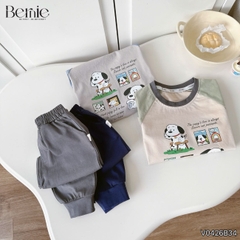 Set bộ dài tay cho bé trai áo thun raplang phối màu Dog ngộ nghĩnh kèm quần dài size 9 tới 26kg BERNIE V0426B34