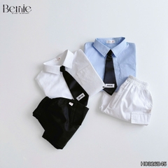  Set sơ mi 3CT cho bé trai áo tay ngắn phối cà vạt kèm quần short bé đi học đi chơi 11 tới 28kg BERNIE H0326B45
