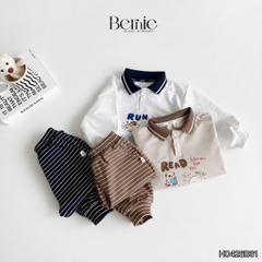 Set bộ dài tay cho bé trai áo polo cổ dệt Lucky Stories phối quần dài kẻ sọc size 11 tới 28kg BERNIE H0426B31