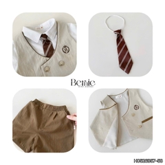 Set vest gi lê 4CT phối viền Royal cho bé trai bé gái kèm cà vạt hoặc nơ size 9 tới 28kg BERNIE H0526B58 
