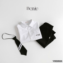 Set bộ sơ mi dài tay WARM LITTER DAYS áo sơ mi kèm quần kaki dài phối cà vạt cho bé trai 9 đến 28kg BERNIE V0526B23