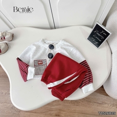 Set bộ cotton phối kẻ BNE Sport áo tay dài kèm quần cho bé trai size 9 tới 25kg BERNIE T0526B35