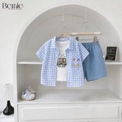 Set sơ mi 3CT travel holiday cho bé trai áo sơ mi áo ba lỗ và quần short cho bé trai size 11 tới 25kg BERNIE H1225B30