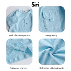 Áo thun áo phông tay dài chất cotton xược màu trắng màu xanh unisex cho bé trai bé gái size 9 tới 24kg BERNIE SIRI 6379ADK