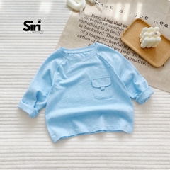 Áo thun áo phông tay dài chất cotton xược màu trắng màu xanh unisex cho bé trai bé gái size 9 tới 24kg BERNIE SIRI 6379ADK