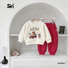 Set bộ dài tay chất thun cotton áo be họa tiết Little Explorer kèm quần dài đỏ size 10 tới 27kg BERNIE SIRI 6383BDK