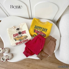 Set bộ dài cho bé trai áo thun tay phối kẻ sọc Sunny Ride kèm quần dài size 9 tới 25kg BERNIE H0426B25