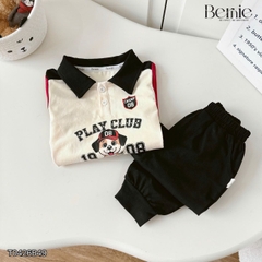 Set bộ polo tay dài áo thun cổ phối màu họa tiết Play Club kèm quần dài cho bé trai size 9 tới 28kg BERNIE T0426B49