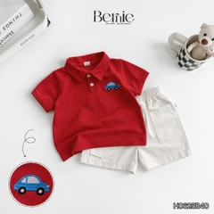  Set bộ polo ngắn tay nhiều màu cho bé trai họa tiết thêu ô tô kèm quần short kaki size 9 tới 25kg BERNIE H0625B40