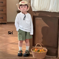 Áo thun áo phông tay dài chất cotton xược màu trắng màu xanh unisex cho bé trai bé gái size 9 tới 24kg BERNIE SIRI 6379ADK