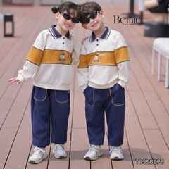 Set bộ polo unisex cho bé trai bé gái áo polo tay dài cổ bo dệt họa tiết Junior Sport kèm quần size 11 tới 28kg BERNIE T0526B75