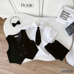 Set vest gi lê 5CT cho bé trai áo gi lê áo sơ mi quần short phụ kiện nơ cổ và cà vạt size 9 tới 25kg BERNIE H0726B27