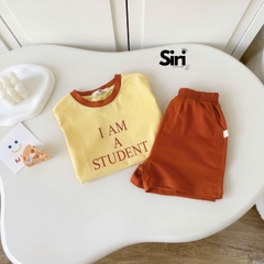 Set bộ cộc tay phối màu cho bé trai bé gái áo họa tiết Student kèm quần short size 9kg đến 25kg BERNIE SIRI 280926B9