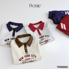 Set bộ polo thu đông cho bé trai áo polo tay dài phối sọc Brooklyn kèm quần dài size 9 tới 26kg BERNIE V0526B31