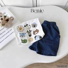 Set bộ tay ngắn áo thun cotton ngộ nghĩnh kèm quần short denim bé trai size 11 tới 25kg BERNIE T0925B05-T126