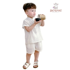 Set sơ mi đũi kaki trắng công tử ngắn cho bé trai màu trắng màu be bộ đồ sành điệu 1 đến 7 tuổi BERNIE