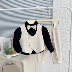 Đồ vest bé trai 4 chi tiết áo vest quần dài dáng âu màu đen kem đi tiệc 1 đến 7 tuổi BERNIE 1123B014